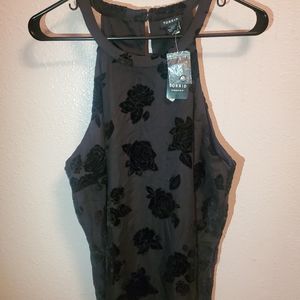 Torrid Women Velor Tank Top Black Plus Sz 0  Mock Neckline Sleeveless NW…